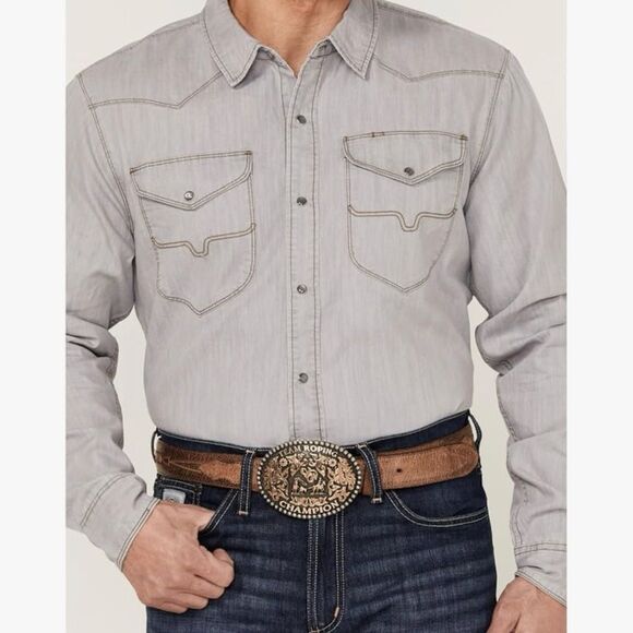 Kimes Ranch Western Long Sleeve Grimes Pearl Snap Gray Denim Shirt - Picture 2 of 16